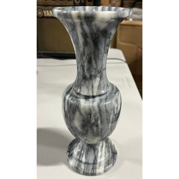 Vintage Gray And White Marble Flower Home Decor Vase 8" - Picture 2 of 10